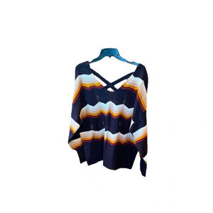 FCT with Love plus size chevron cage back sweater, SZ 2X, brown tan orange white